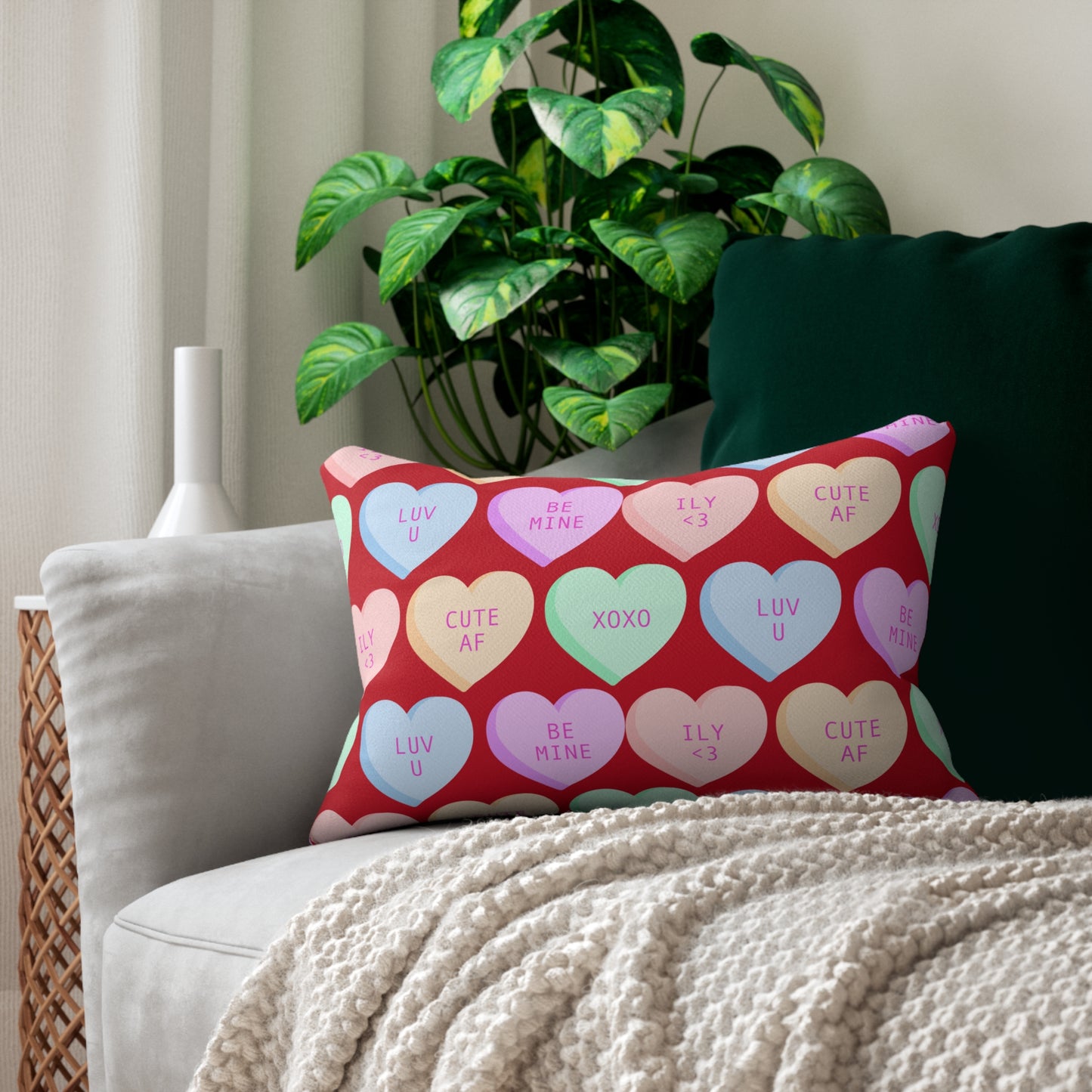 Valentine pillow Be Mine, Love Heart Cushion, Romantic Decor Gift, Happy Valentine Pillow IncludedSpun Polyester Lumbar Pillow