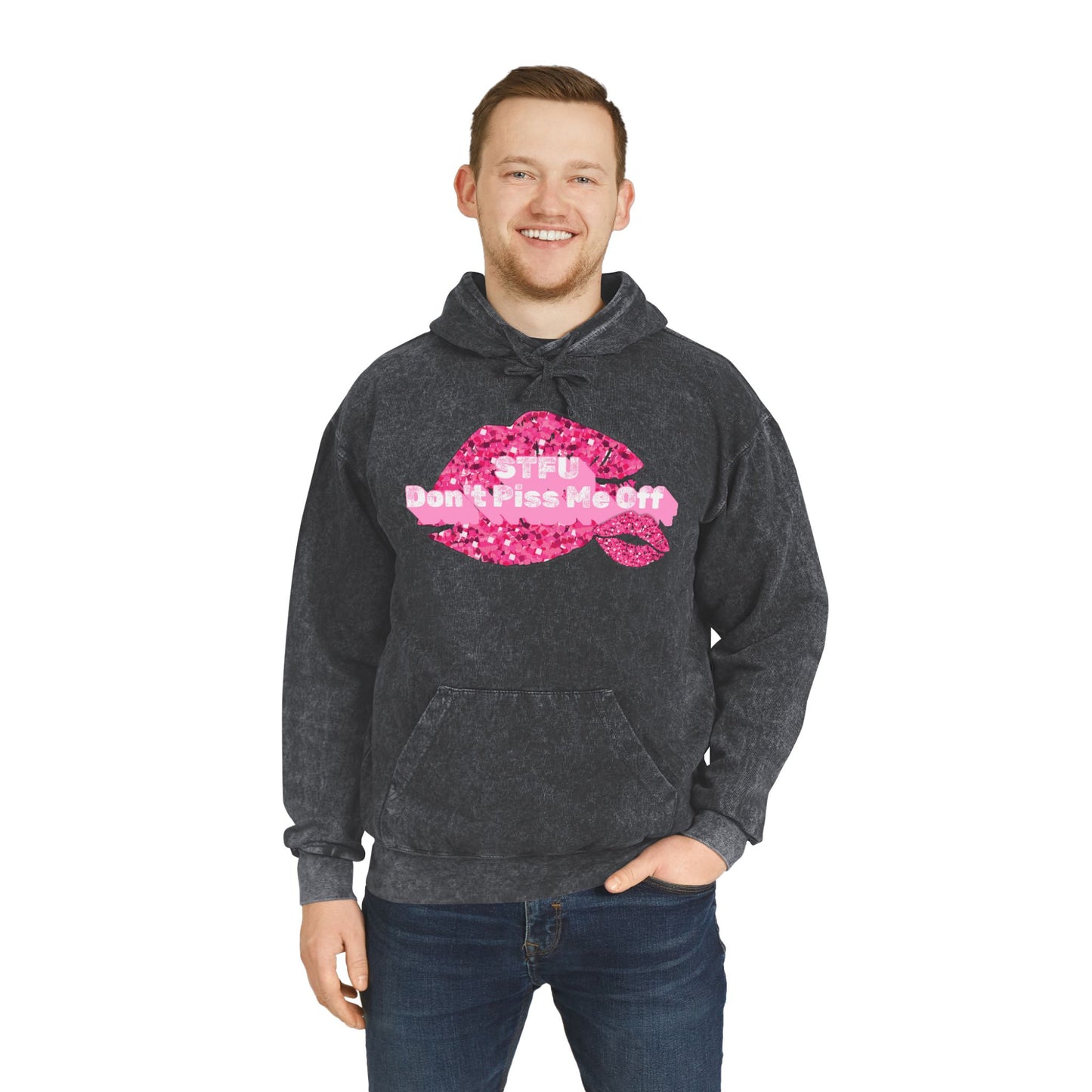 Funny Quote STFU Sweatshirt, Gift for Sarcastic Friend, Crewneck Jumper, Humorous Unisex size Mineral Wash Hoodie