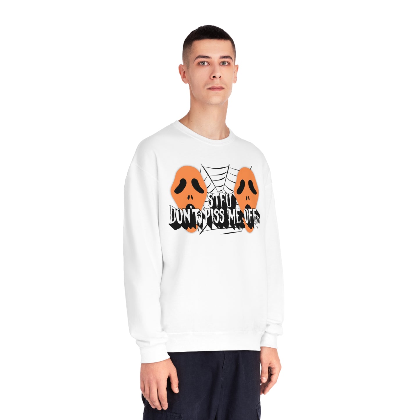 Funny Quote halloween STFU Sweatshirt, Gift for Sarcastic Friend, Crewneck Jumper, Humorous Pullover, Unisex Apparel