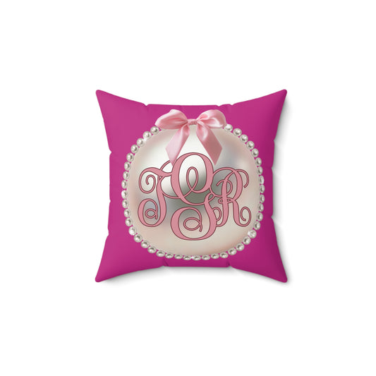 Monogram Initial Spun Polyester Pillow, Personalized Pink Christmas Gift, Birthday Decor, Girl Pearl Decoration, Home Accent