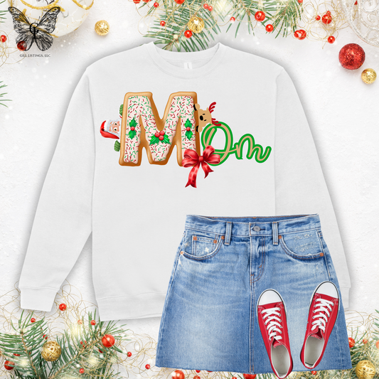 Christmas MOM Gingerbread Print Initial Monogrammed Sweatshirt / T-shirt