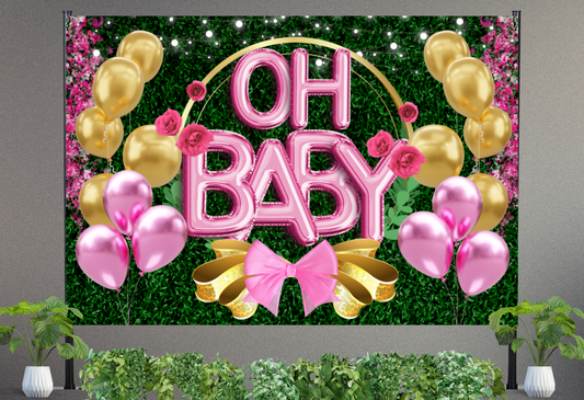 Baby Shower Vinyl Banner Backdrop Pink Oh Baby - RUSH or STANDARD Turnaround